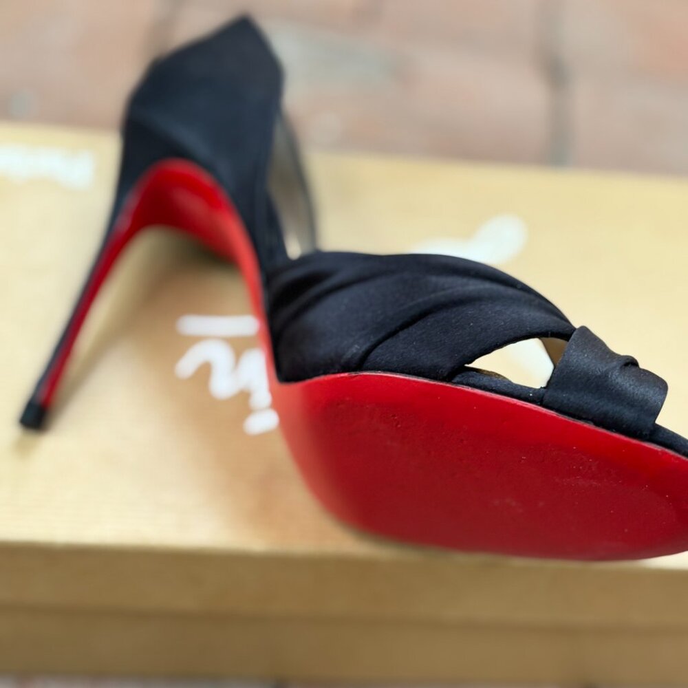 Size 7.5 Christian Louboutin Satin Peep Toe with Rhinestone Detail - Picture 5 of 7